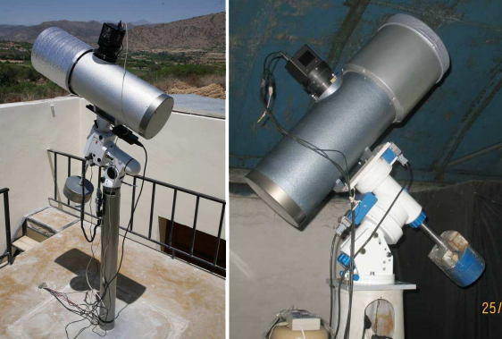 Рис. 4. 25-см телескопы ОРИ-25 с полем зрения 3,5х3,5 градусов на ПЗС-камеру ML09000 на монтировке EQ6Pro в Тарихе (слева) и WS-180 в Чугуеве (справа).